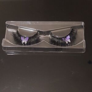 Elegant Black False Eyelashes with Purple Butterfly Accent